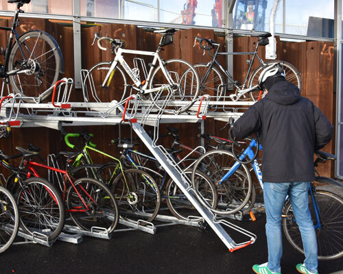 A Cloudhoop VConsyst two-tier bicycle racks in Twickenham, London