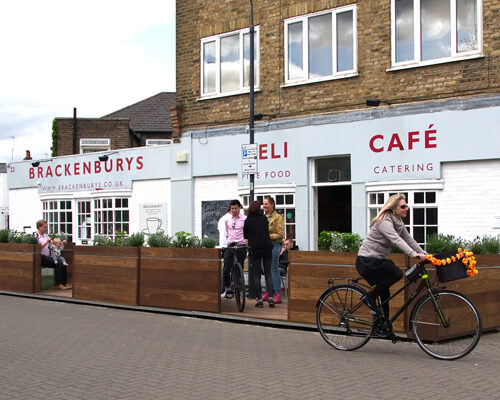 An installed Cyclehoop Parklet